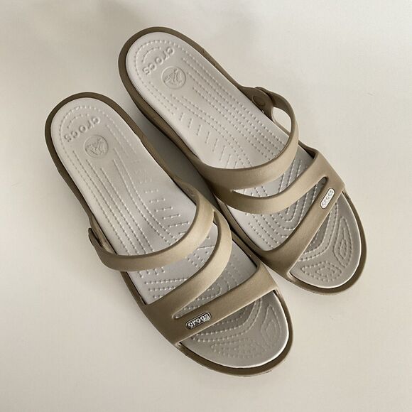 CROCS Sandals Women 11M Tan Open-toe Strappy Mules - Picture 10 of 12